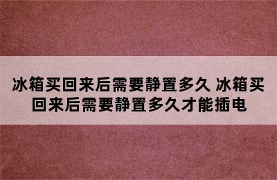 冰箱买回来后需要静置多久 冰箱买回来后需要静置多久才能插电